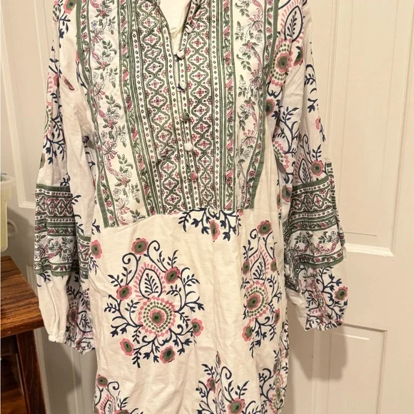 Sue Sartor Bangalore Tunic in Pink and Green Floral 100% Cotton Exquisite Sz L - Picture 5 of 15